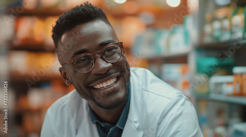 Smiling african american male pharmacist doctor in retail store