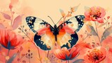 A butterfly, its wings a canvas of spring sorbet shades, resting on a flower