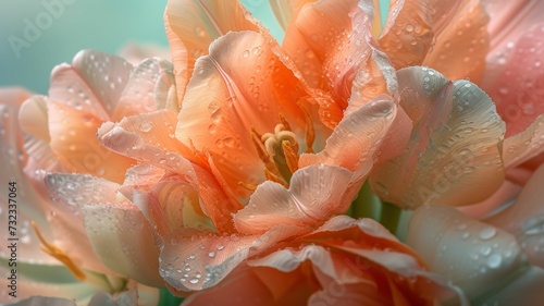 Fresh tulips in shades of spring sorbet, their petals kissed by morning dew