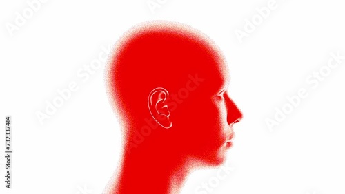 Stylized 3D Human head rotates 360 degree on white background. 4k Loop. Matte Background included.