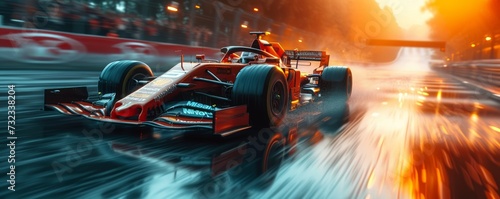 Formula One racing car moving on the race, banner with copy space, Generative AI