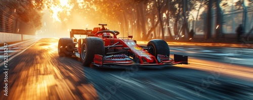 Formula One racing car moving on the race, banner with copy space, Generative AI