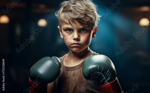 Boy in boxing gloves in the ring or gym. Boxer training, Sport, and Healthy lifestyle Concept. Generative Ai.