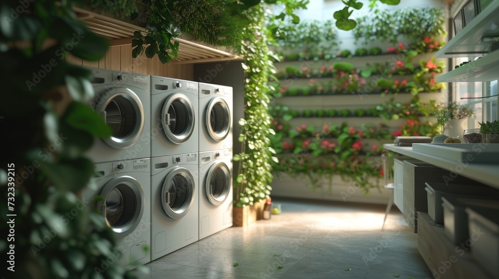 View of Eco-Friendly Laundry Room with Vertical Garden, modern laundry room is ...
