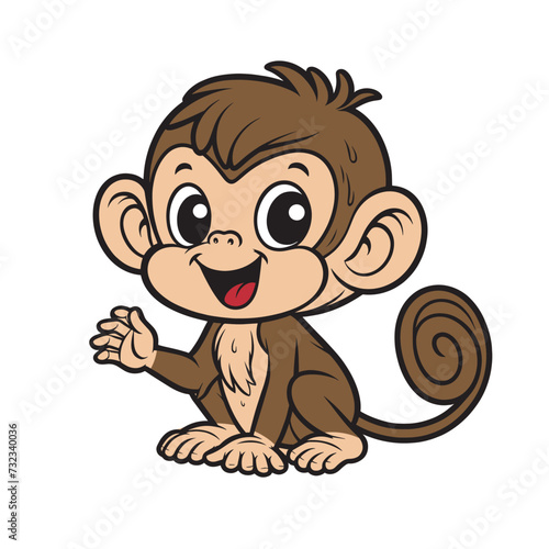 cute  happy cartoon monkey. Baby monkey. Sweet adorable. Vector illustration for children. isolated object. print