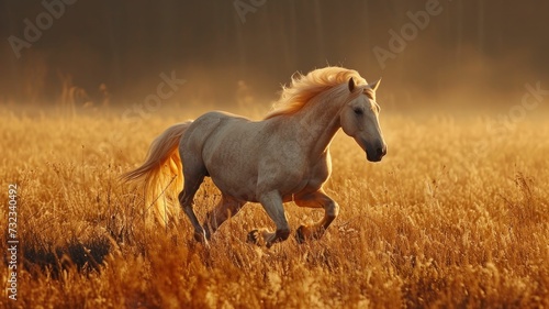 In the field, a majestic horse runs, its mane a cascade of sorbet spring shades