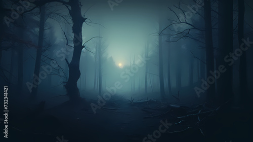 Forest landscape, exotic foggy forest