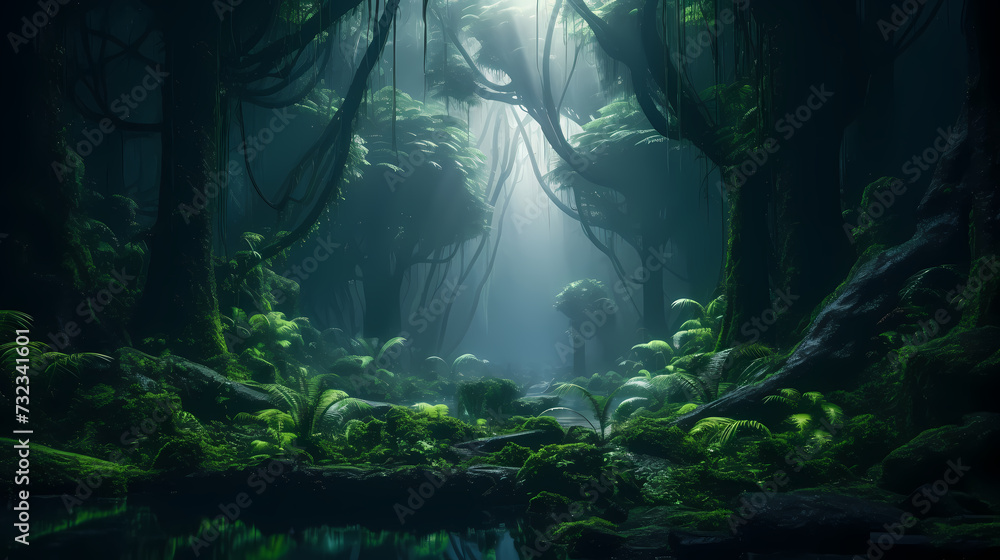 Obraz premium Forest landscape, exotic foggy forest