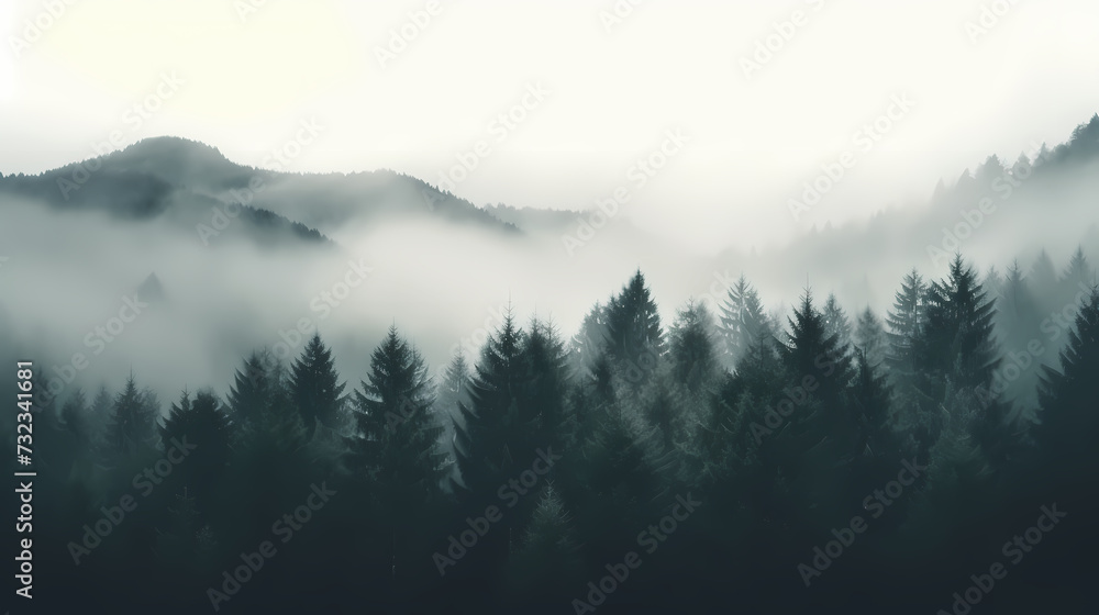 Forest landscape, exotic foggy forest Forest landscape, exotic foggy forest