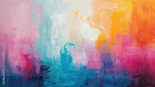 A painter with a palette of sorbet spring colors, canvas alive with vibrant strokes photo