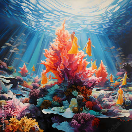 tropical coral reef with fish deep blue ocean colourful reefs bright light underwater world  © siangphong