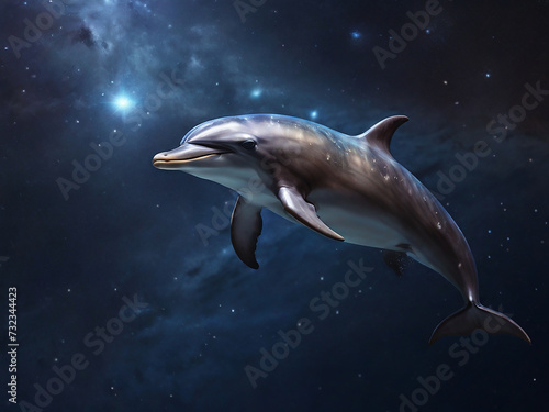 Dolphin Floating in Space on Starry Night Sky © SR STOCK 01