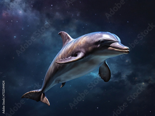 Dolphin Floating in Space on Starry Night Sky