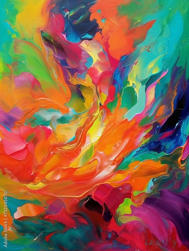 AI generated illustration of a vibrant, abstract painting with a variety of colors and textures
