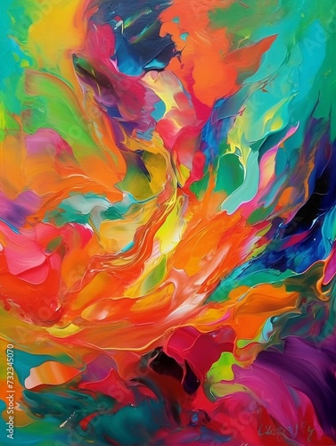 AI generated illustration of a vibrant  abstract painting with a variety of colors and textures