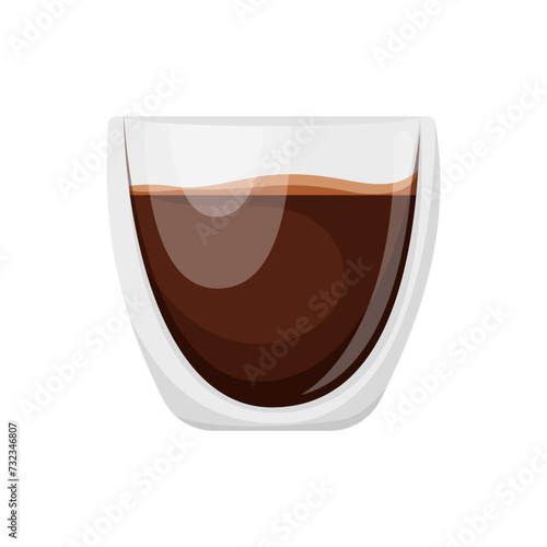 Glass cup of coffee. Cartoon vector illustration of delicious fragrant coffee on isolated white background