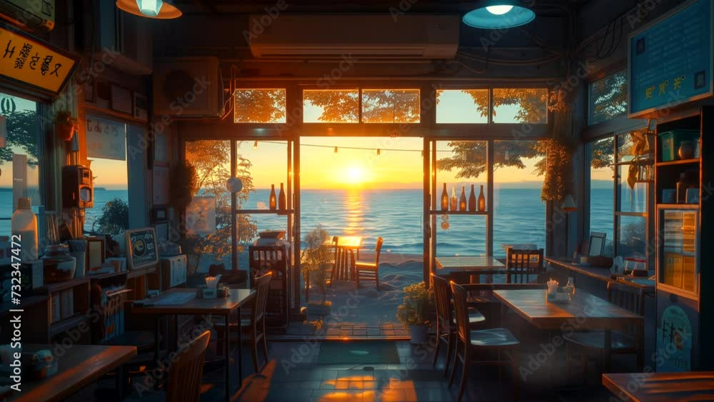 Cafe near the beach. seamless looping 4k time-lapse animation video background Cafe near the beach. seamless looping 4k time-lapse animation video background