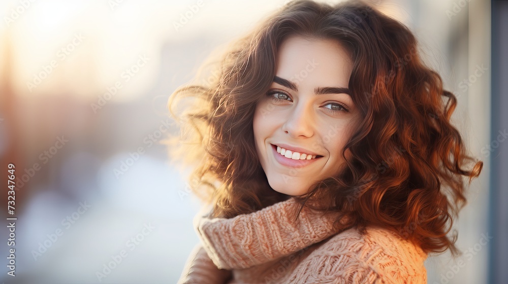 Closeup portrait of young happy woman looking in camera Closeup portrait of young happy woman looking in camera