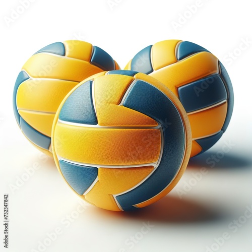 Closeup three yellow blue volleyball sports equipment with light shining