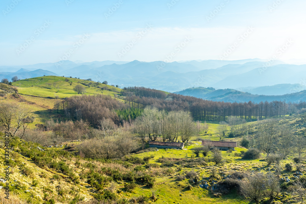 Beautiful landscape on the climb to the top of Mount Ernio or Hernio in Gipuzkoa, Basque Country