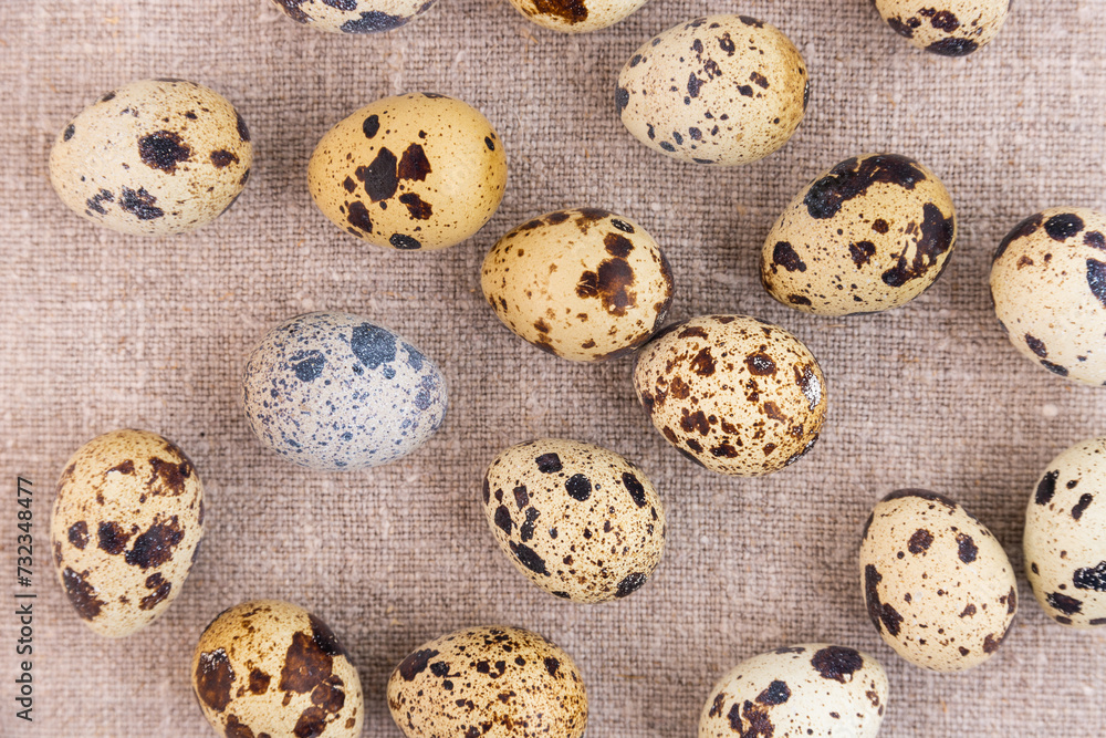 Easter composition with eggs on a linen surface. Easter composition with eggs on a linen surface.