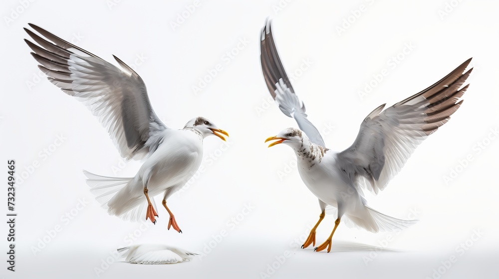 Obraz premium Flying sea gulls isolated on the white background