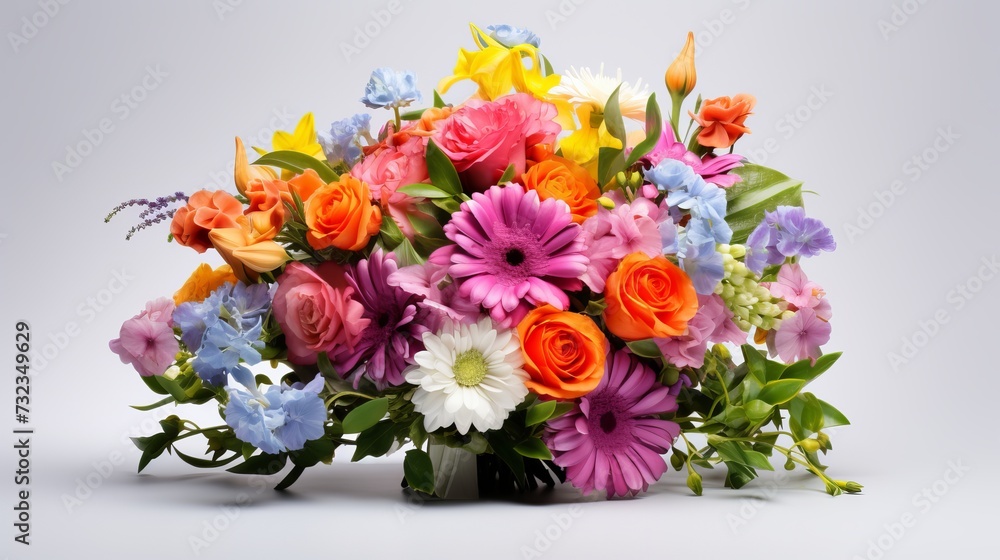 Fresh, lush bouquet of colorful flowers, isolated on white background