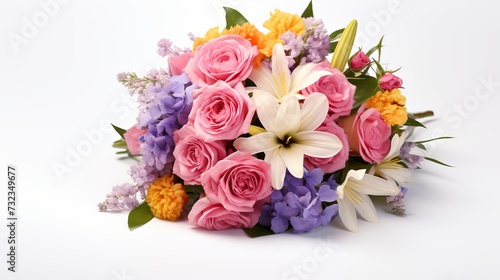 Fresh  lush bouquet of colorful flowers  isolated on white background