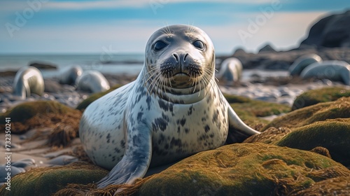 Grey seal on Scottish coast with sparling eyes watching everything