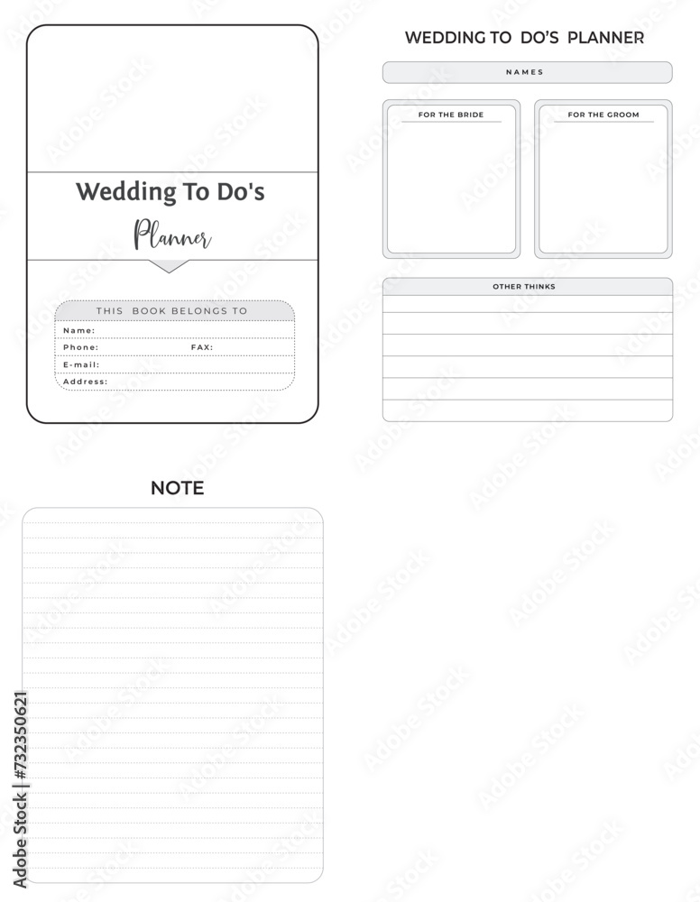 Editable Wedding Planner Kdp Interior printable template Design.