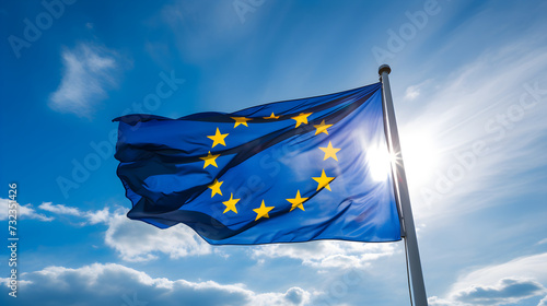 Radiant European Union Flag Against Clear Blue Sky: A Symbol of Unity and Strength