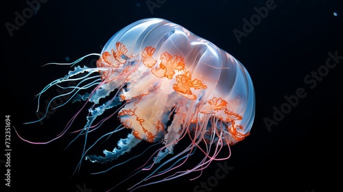 Mediterranean Jellyfish of sea floating in the water isolated on white background. Cotylorhiza tuberculata species living in upper waters of the Mediterranean Sea, Aegean Sea, and Adriatic Sea © Tahir