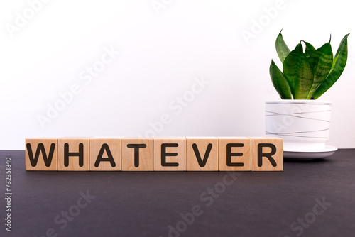 WHATEVER word made with building blocks on a light background photo