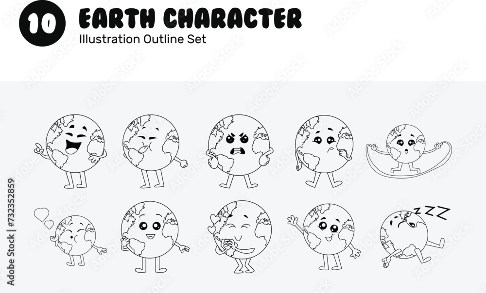 Earth Character Outline Illustration set Earth Character Outline Illustration set
