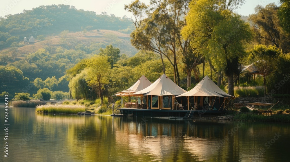 Luxury Tents on a Floating Deck Over Luxury Tents on a Floating Deck Over