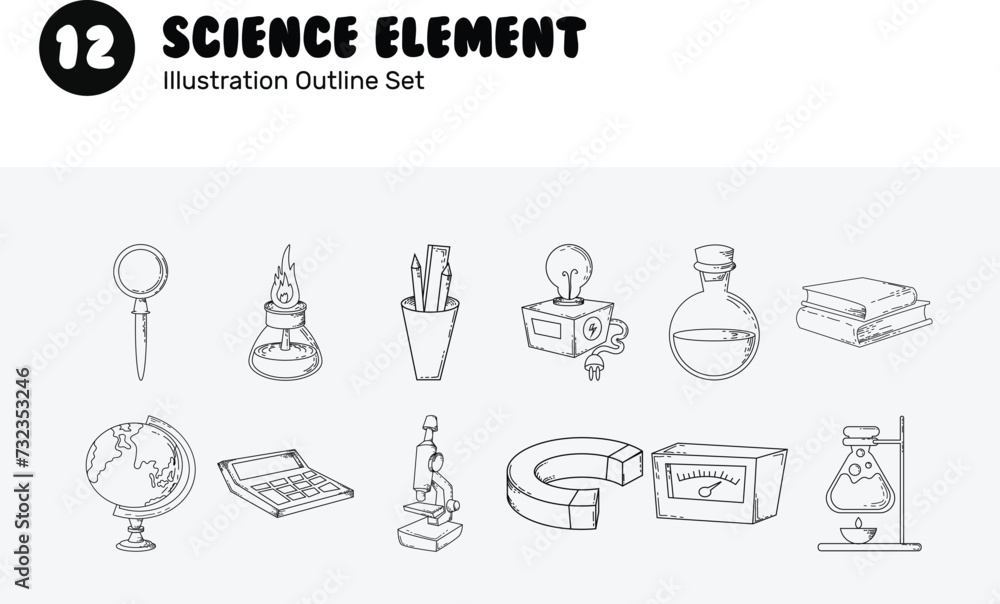 Science Element Outline Illustration Set Science Element Outline Illustration Set