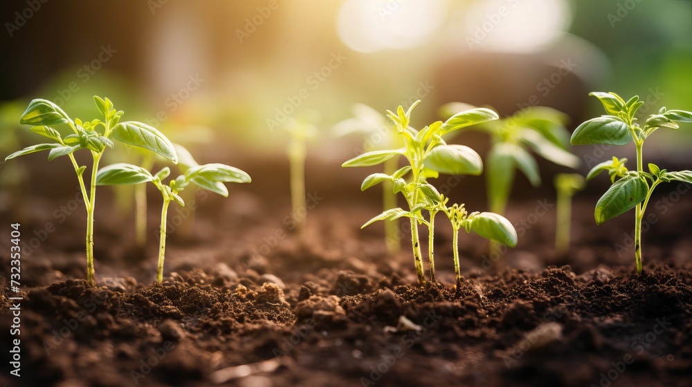 Planting young tomato seedlings in the ground - obrazy, fototapety, plakaty 