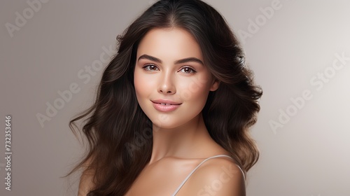 Portrait of young beautiful woman with perfect smooth skin isolated over white background. Concept of natural beauty, plastic surgery, cosmetology, cosmetics, skin care. Copy space for ad