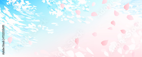 桜の花びらが舞う青空の背景イラスト photo