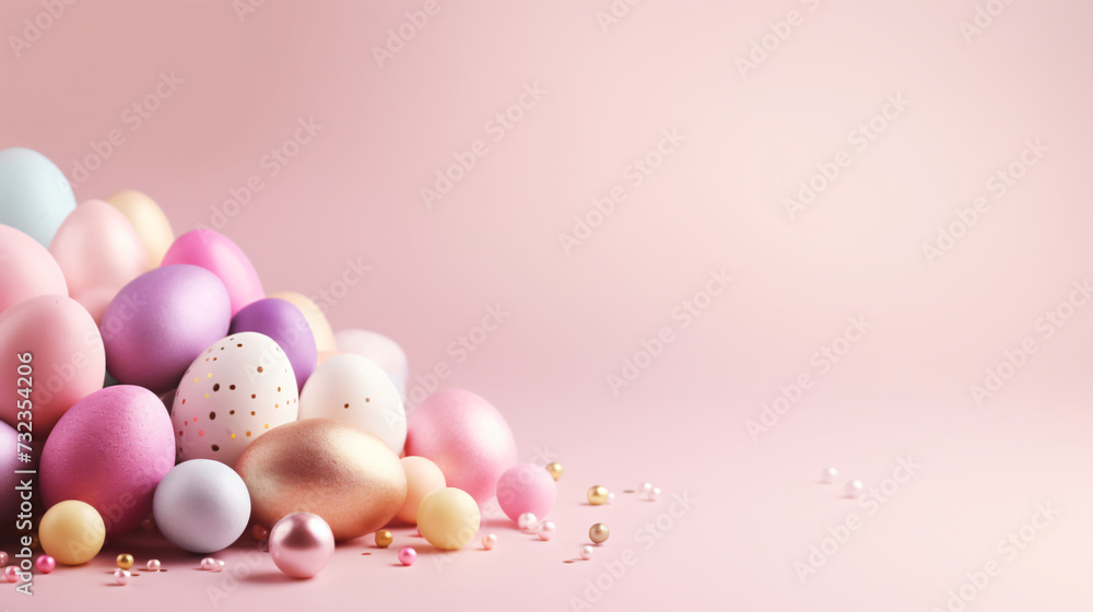 Happy Easter with bunny and color eggs