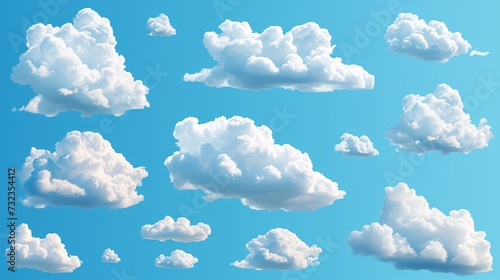 3D cumulus clouds in bubble shape, white and fluffy, representing realistic weather symbols in a summer skiescape. photo