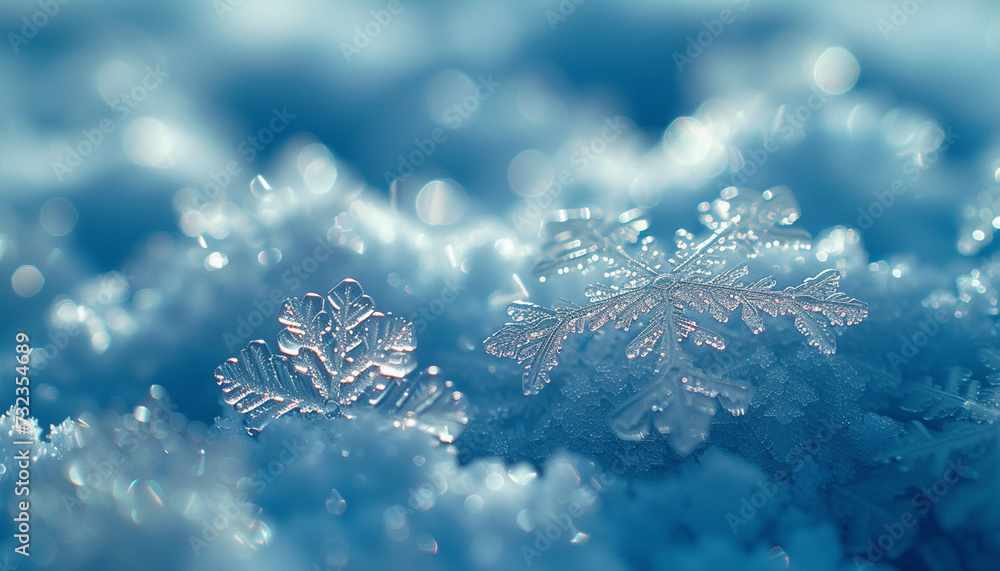 A detailed close-up of a unique snowflake crystal illuminated by soft blue light. A detailed close-up of a unique snowflake crystal illuminated by soft blue light.