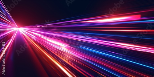 Futuristic banner template featuring high-speed light streaks on a dark background, perfect for flyers and posters.