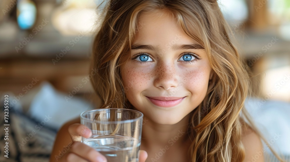 Gorgeous girl with a cheerful expression holding a glass of pure water. Gorgeous girl with a cheerful expression holding a glass of pure water.