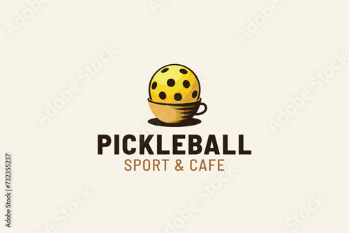pickleball and cafe logo with a combination of a cup and a ball on it