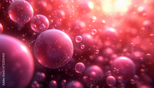 Close-up of vivid red bubbles with a bokeh effect, depicting a microscopic or cosmic scenery. Crimson Bubble Nebula