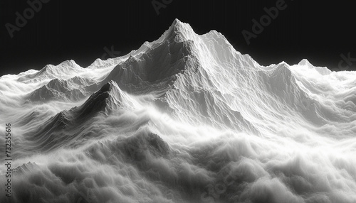 Cloud-Enveloped Mountain Summit. A majestic mountain summit stands above cloud-filled valleys in a monochrome dreamscape. photo