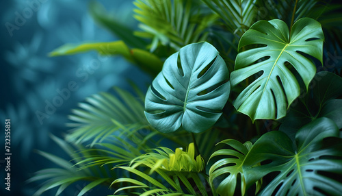 A serene composition of verdant tropical leaves, showcasing nature's intricate patterns and vibrant life.