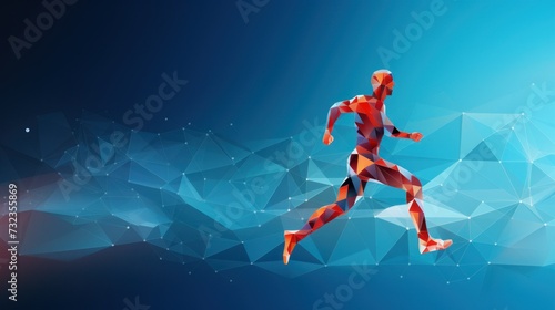 banner red silhouette figure of a man Abstract blue digital background. Big data visualization. Science background. Big data complex with compounds. Lines plexus. © Anastasiya