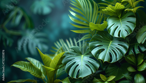A serene composition of verdant tropical leaves, showcasing nature's intricate patterns and vibrant life.